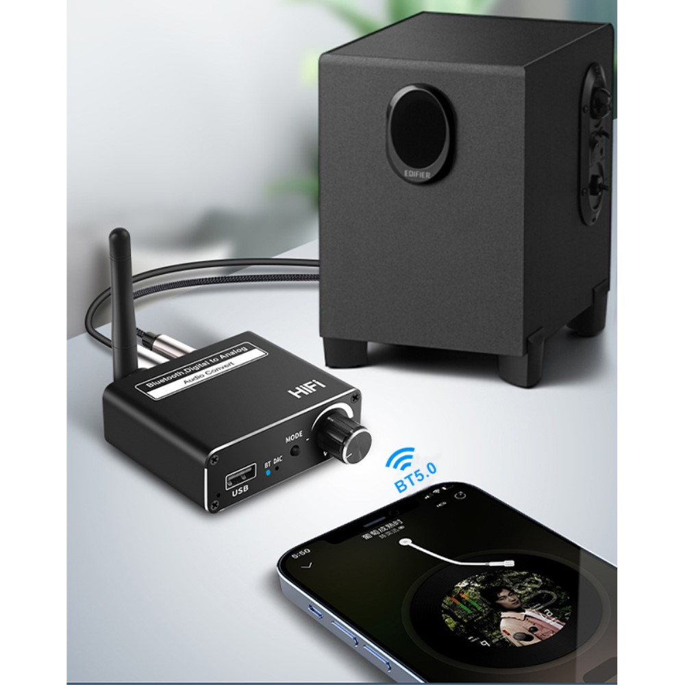 Bluetooth 5.0 Audio Receiver Empfänger mit Optischem SPDIF Toslink / Coaxial Anschluss / USB Wiedergabe und 3.5mm Klinke Output - Schwarz