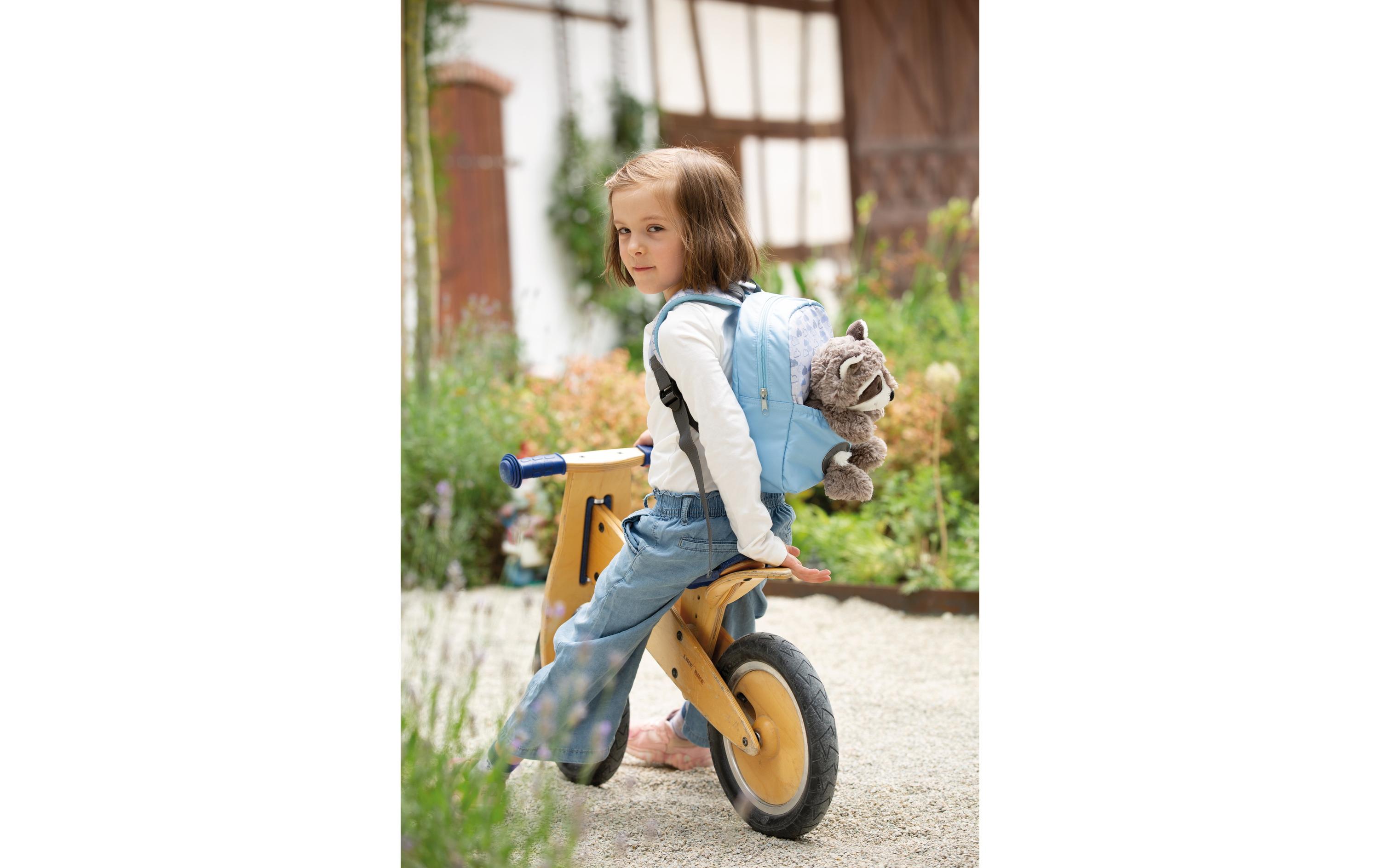 Rucksack hellblau mit WaschbärKindergartenrucksack mit flauschigem Plüsch