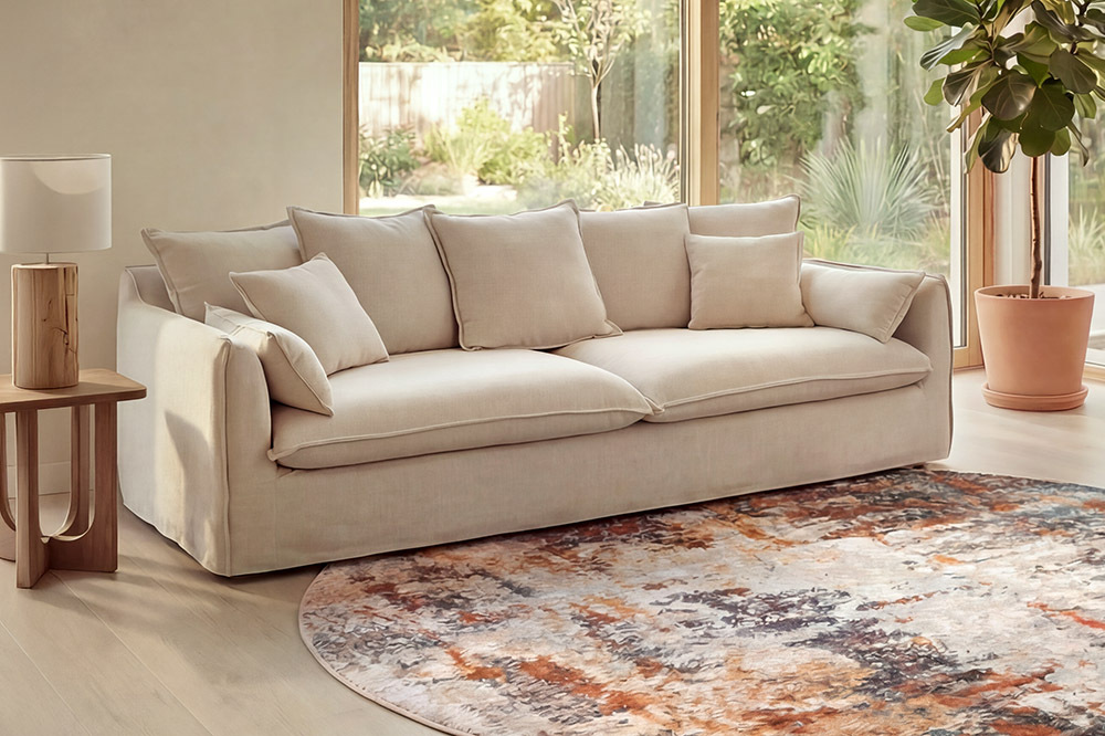 Großes 3-Sitzer Sofa HEAVEN 200cm natur beige Leinenstoff Federkern Hussensofa