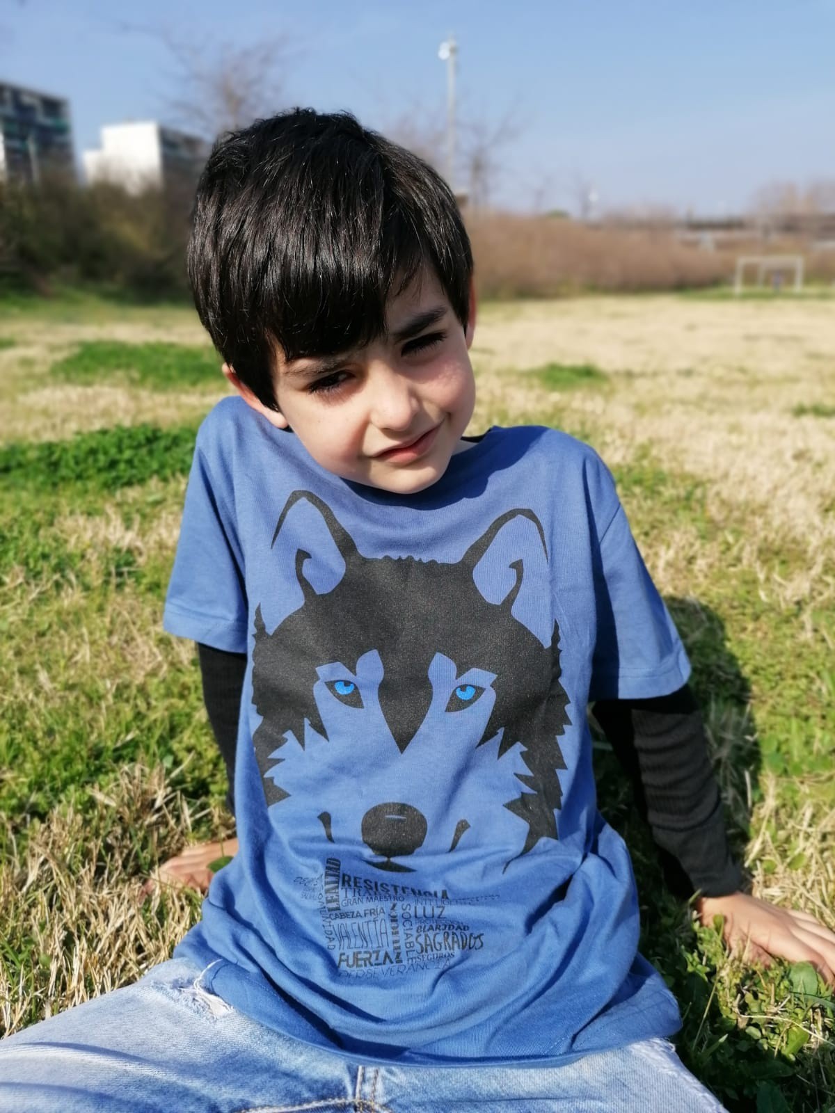 Camiseta branca com estampa de lobo para meninos/meninas