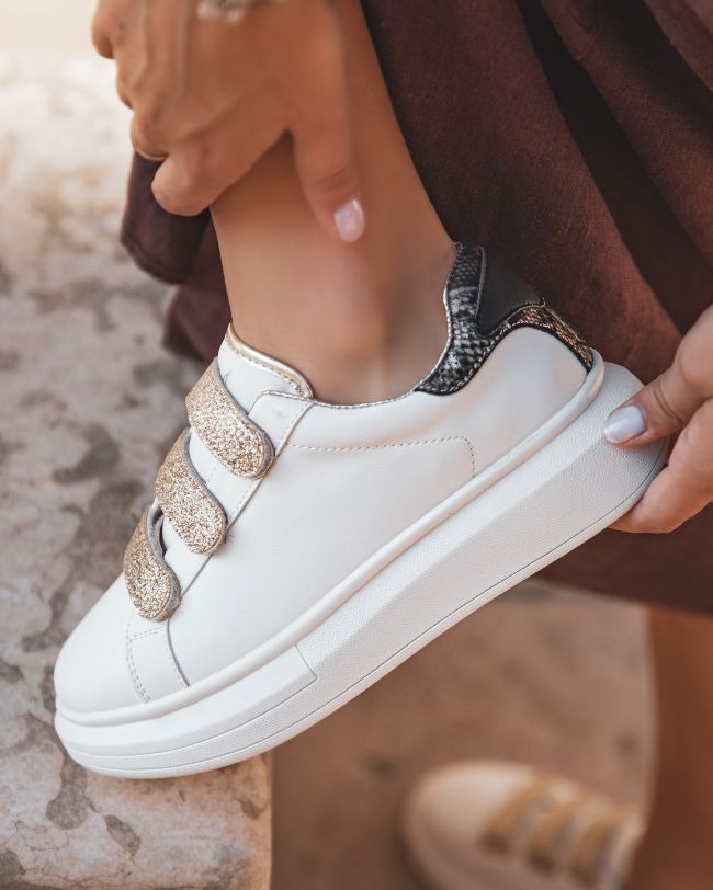 Basket sneakers femme blanche à scratch - CL24 GOLD
