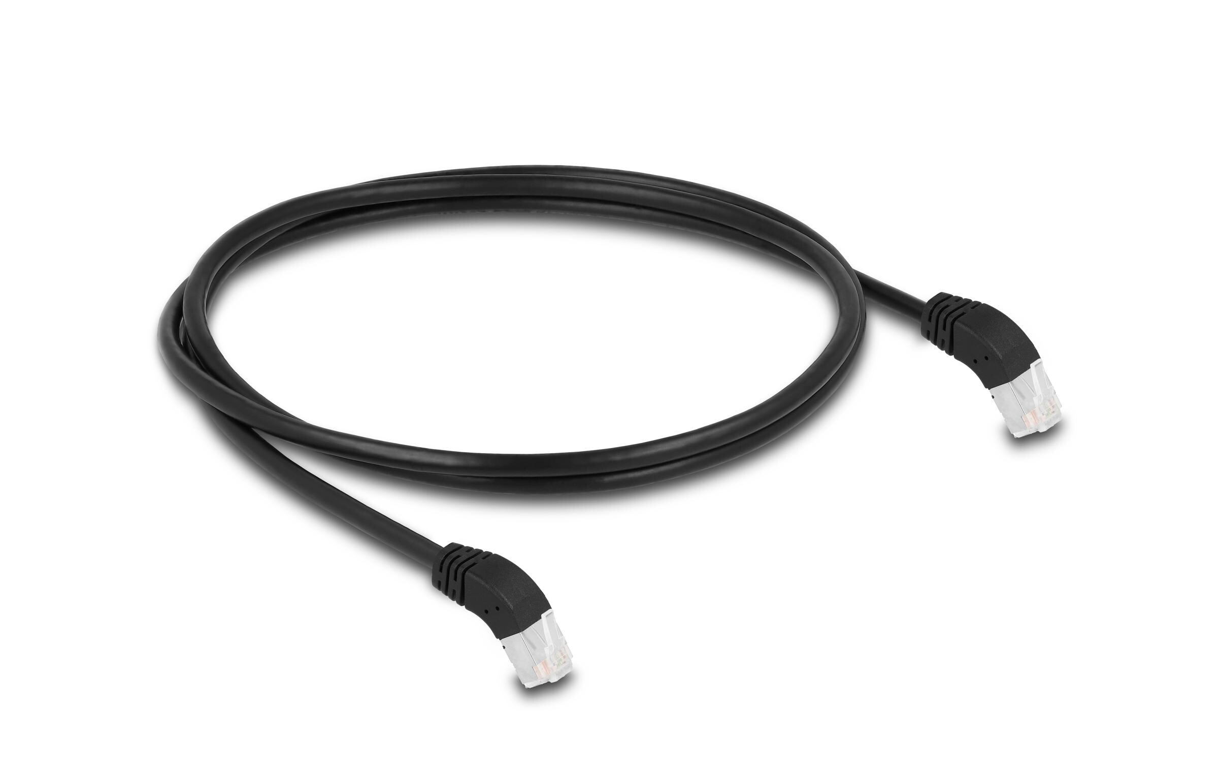 Patchkabel 45° unten gewinkelt Cat 6A, S/FTP, 1 m, SchwarzDelock RJ45 Netzwerkkabel Cat.6A S/FTP 45° nach unten gewinkelt 1 m schwarz