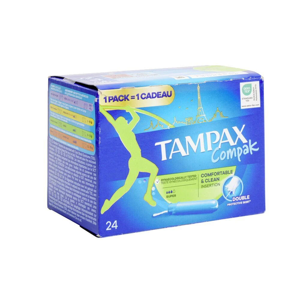 Tampon avec applicateur Tampax Super - La boîte de 24 tampons