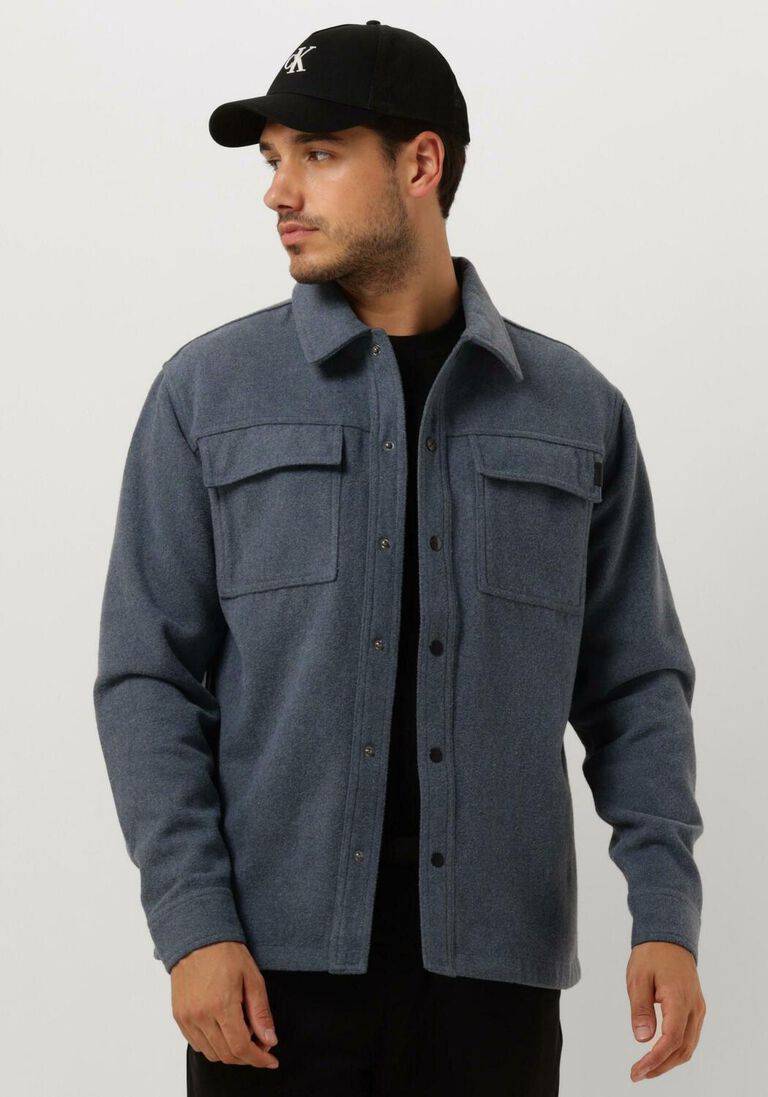 PUREWHITE blauwe purewhite overshirt wool look overshirt with pocket at front