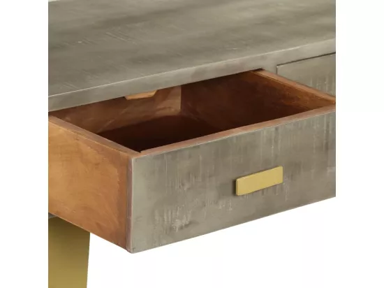 Table console Bois de manguier Gris avec laiton 110x35x76 cm