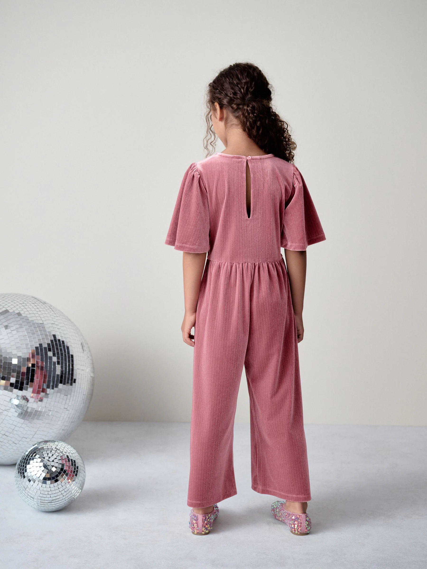 Roze - Velours jumpsuit (3-16jr)