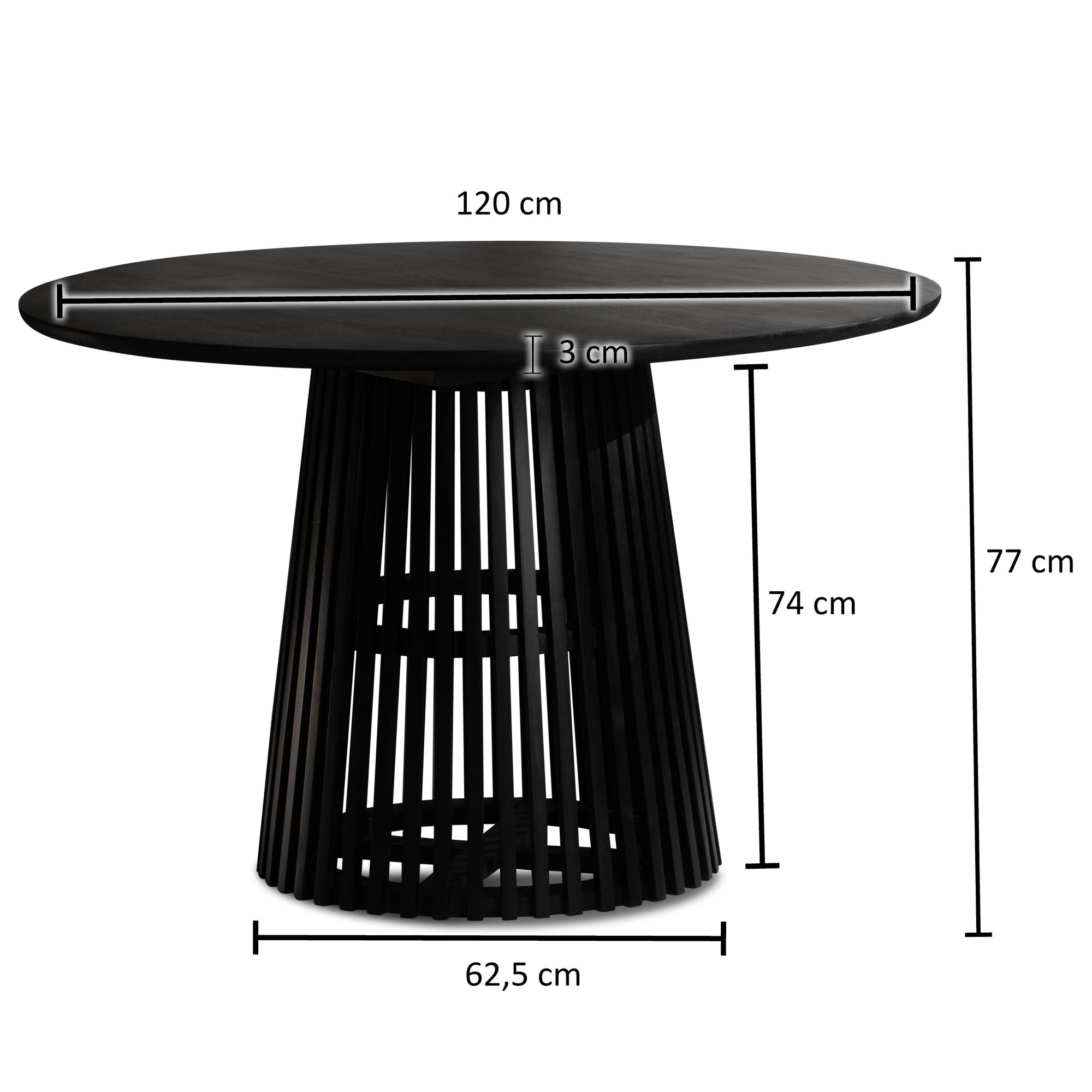 Esszimmertisch FineBuy Esstisch 120x120x77 cm Massivholz Schwarz Küchentisch