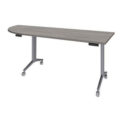 Table de réunion abattantes angle à gauche - L200 x P80 cm - pied alu - plateau imitation chêne gris