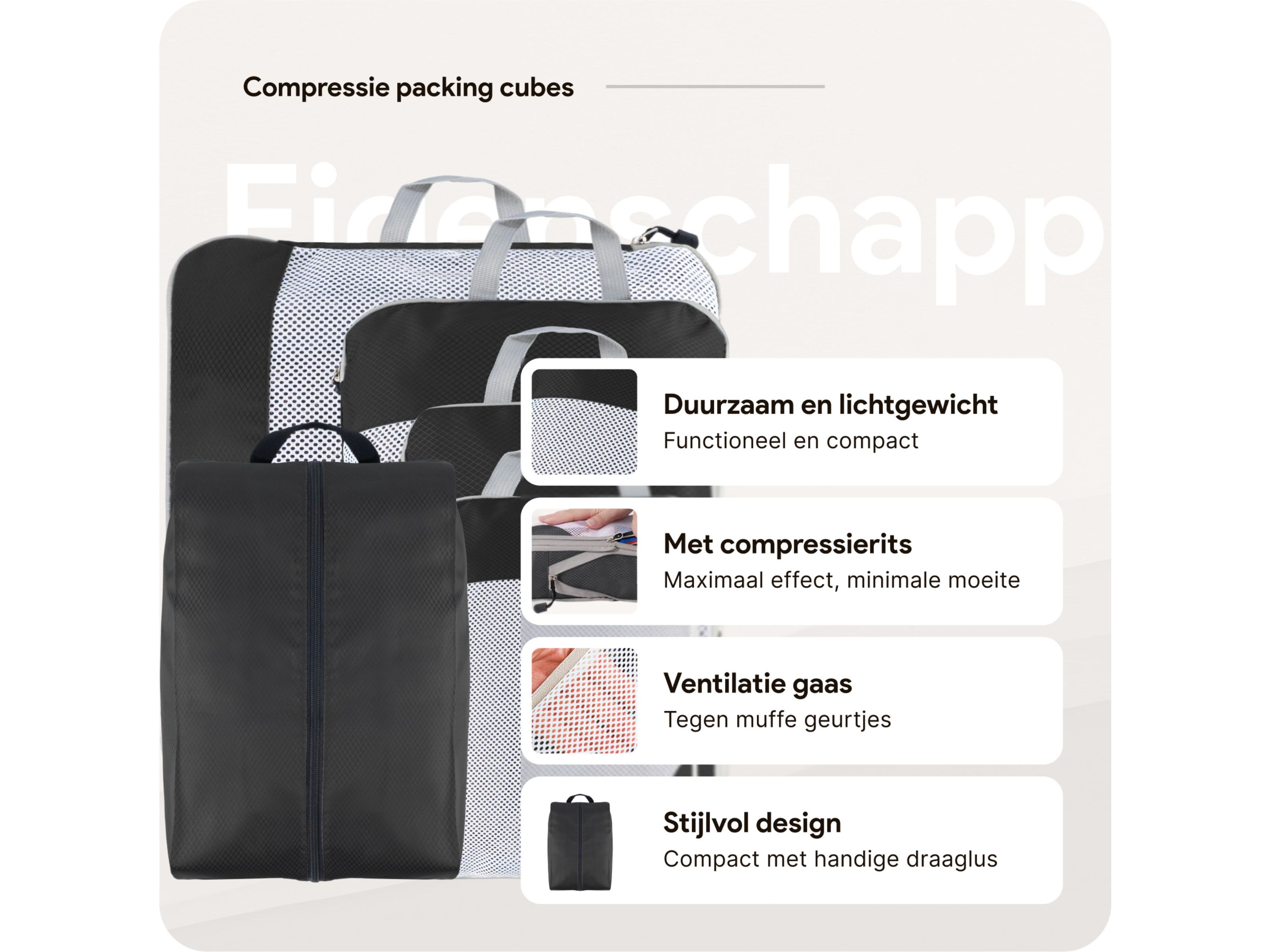 Thousandtravelmiles Black Packing Cubes - Set van 6
