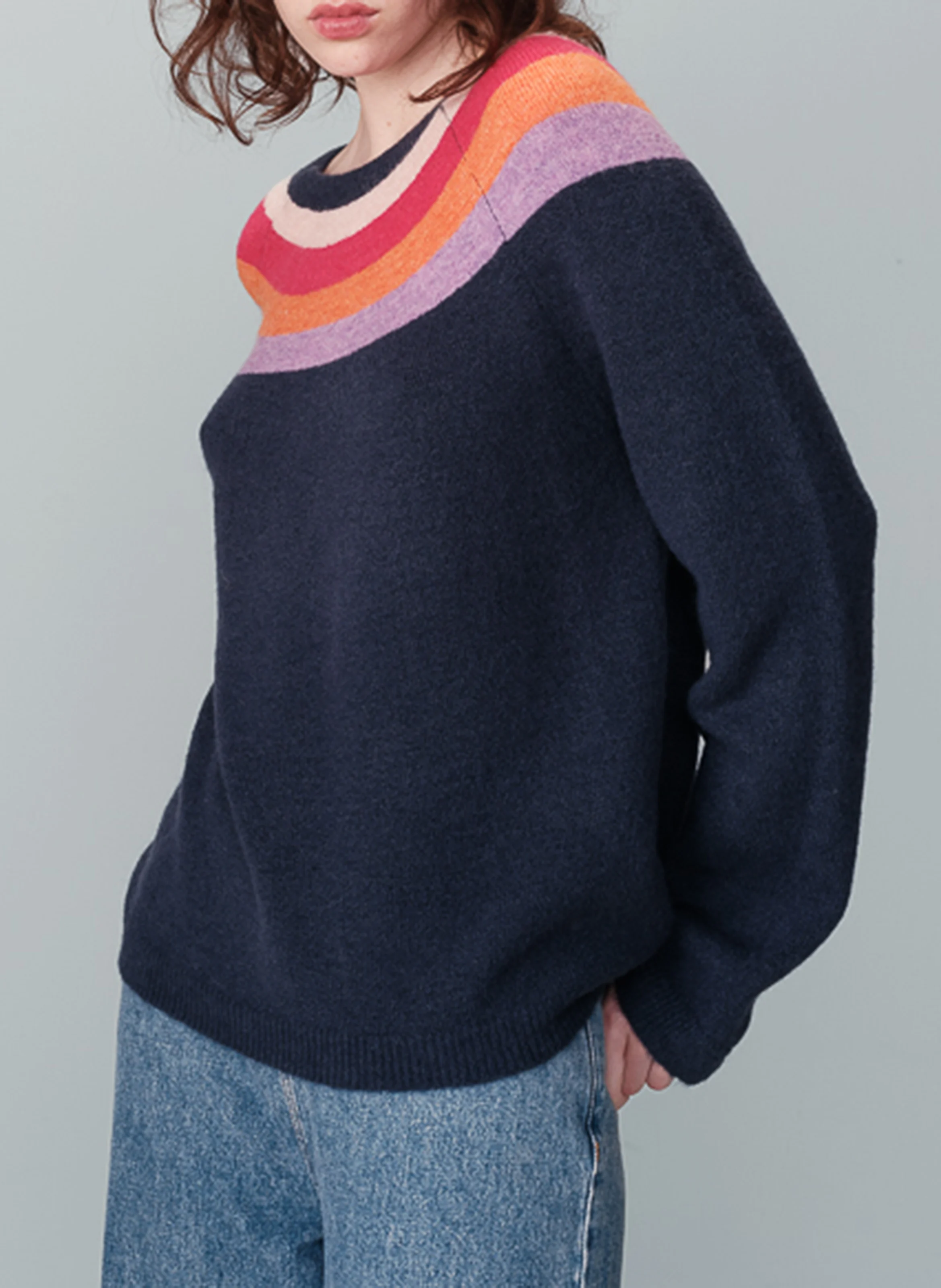 NADY - Pull col rond droit imprimé | Bleu