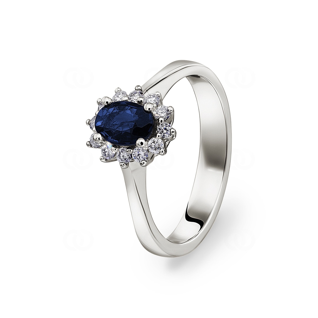 Damenring 750/18 K Weissgold mit Diamanten 0.17 ct H/si & Saphir 0.52 ct