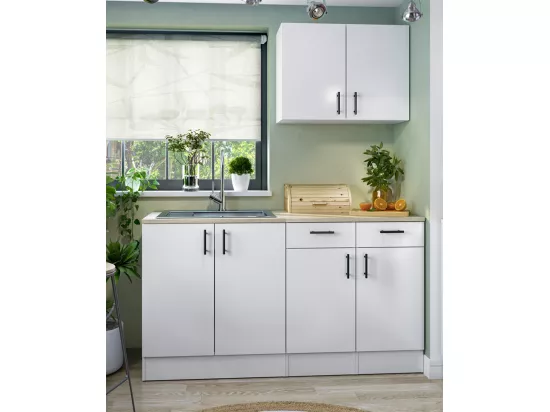 Ensemble de cuisine avec 4 éléments coloris blanc brillant/chêne canadien