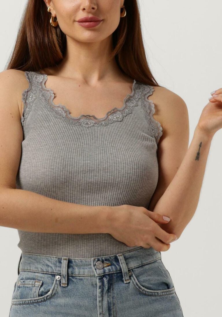 grijze rosemunde top silk top w/ lace