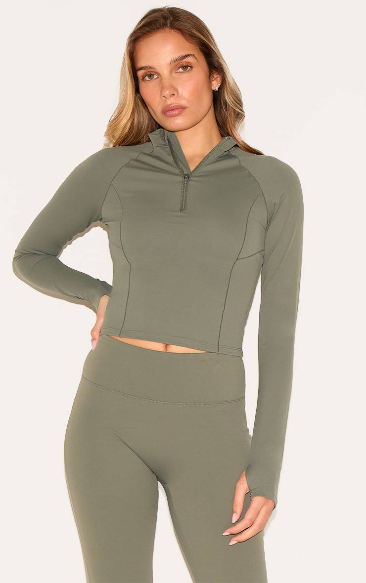 Vert Olive Haut De Sport Sculptant À Fermeture Éclair Quart