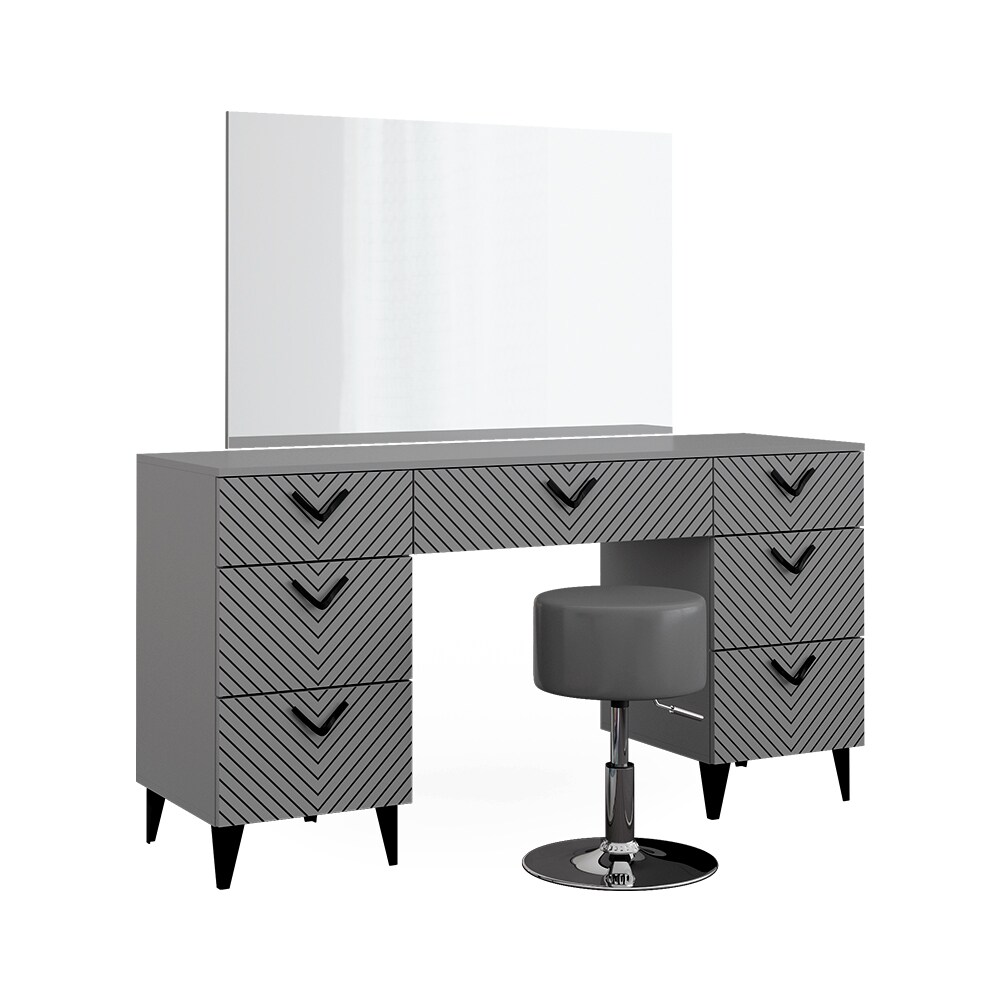 Vicco Schminktisch Anett Grau mit Spiegel und Hocker, 150 x 78 cm, Frisiertisch