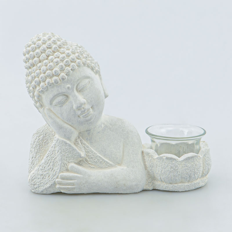 Photophore tête de Bouddha 'Campagne' gris