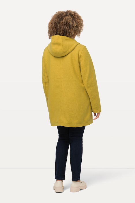 Curly-Wool-Jacke, Kapuze, feine Struktur, leicht