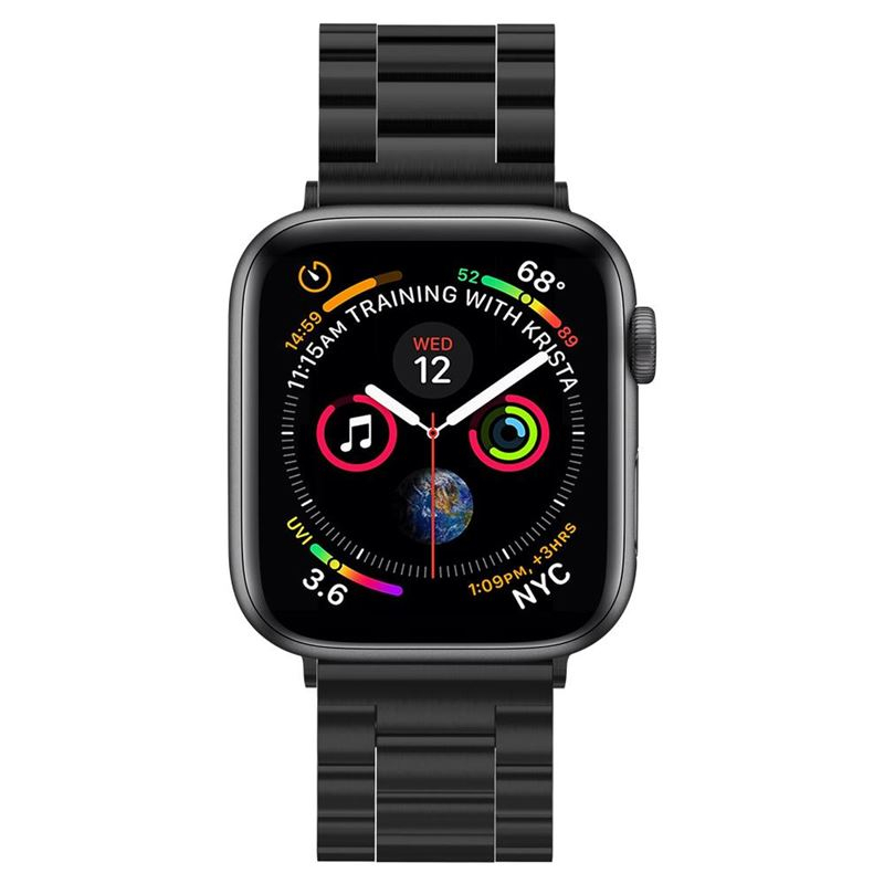 Modern Fit Apple Watch (49/46/45/44/42 mm) Edelstahl Gliederarmband mit Butterfly-Verschluss (062MP25403) - Schwarz