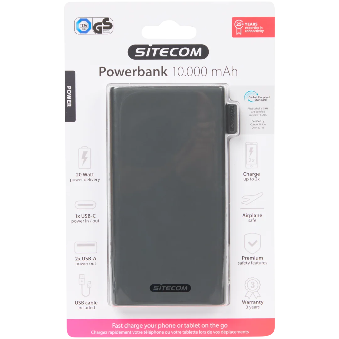 Sitecom powerbank 20 watt | 10.000 mAh | diverse kleuren