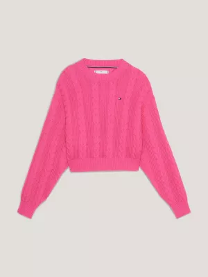 Suéter cropped de malha trançada com modelagem relaxada