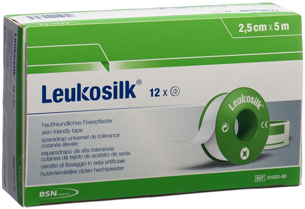 LEUKOSILK hautfreundliches Fixierpflaster<br>12 Stück, 5mx2.5cm