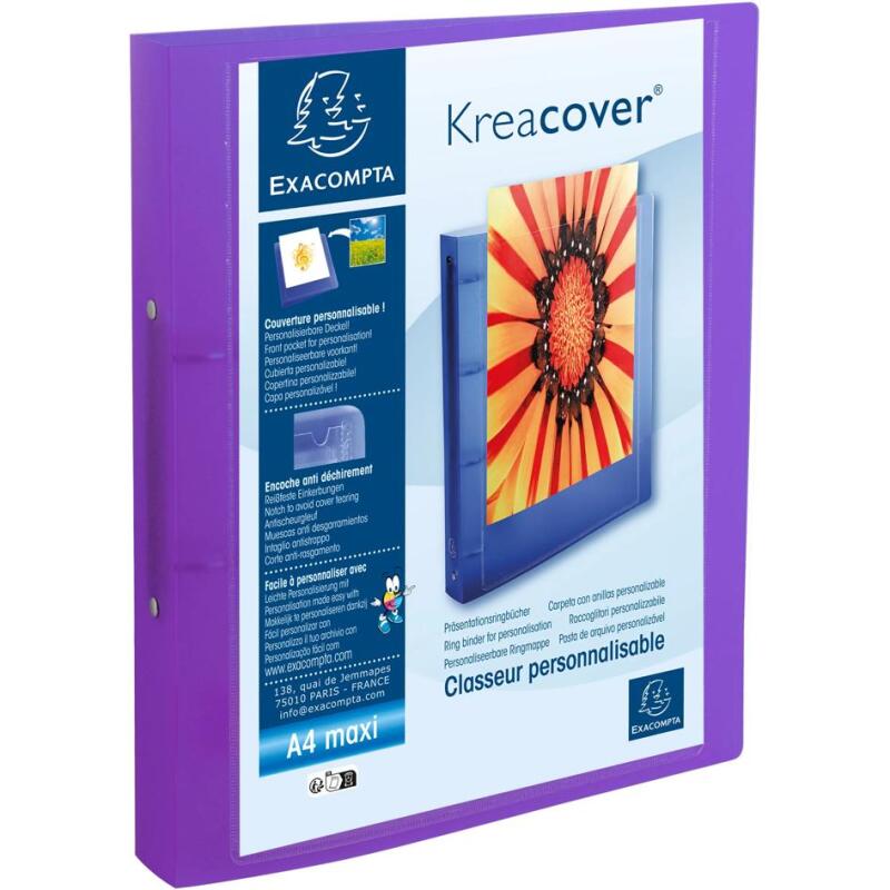 Classeur 2 anneaux plastifié Exacompta Kreacover® personnalisable A4 maxi - Dos 4 cm couleurs assorties