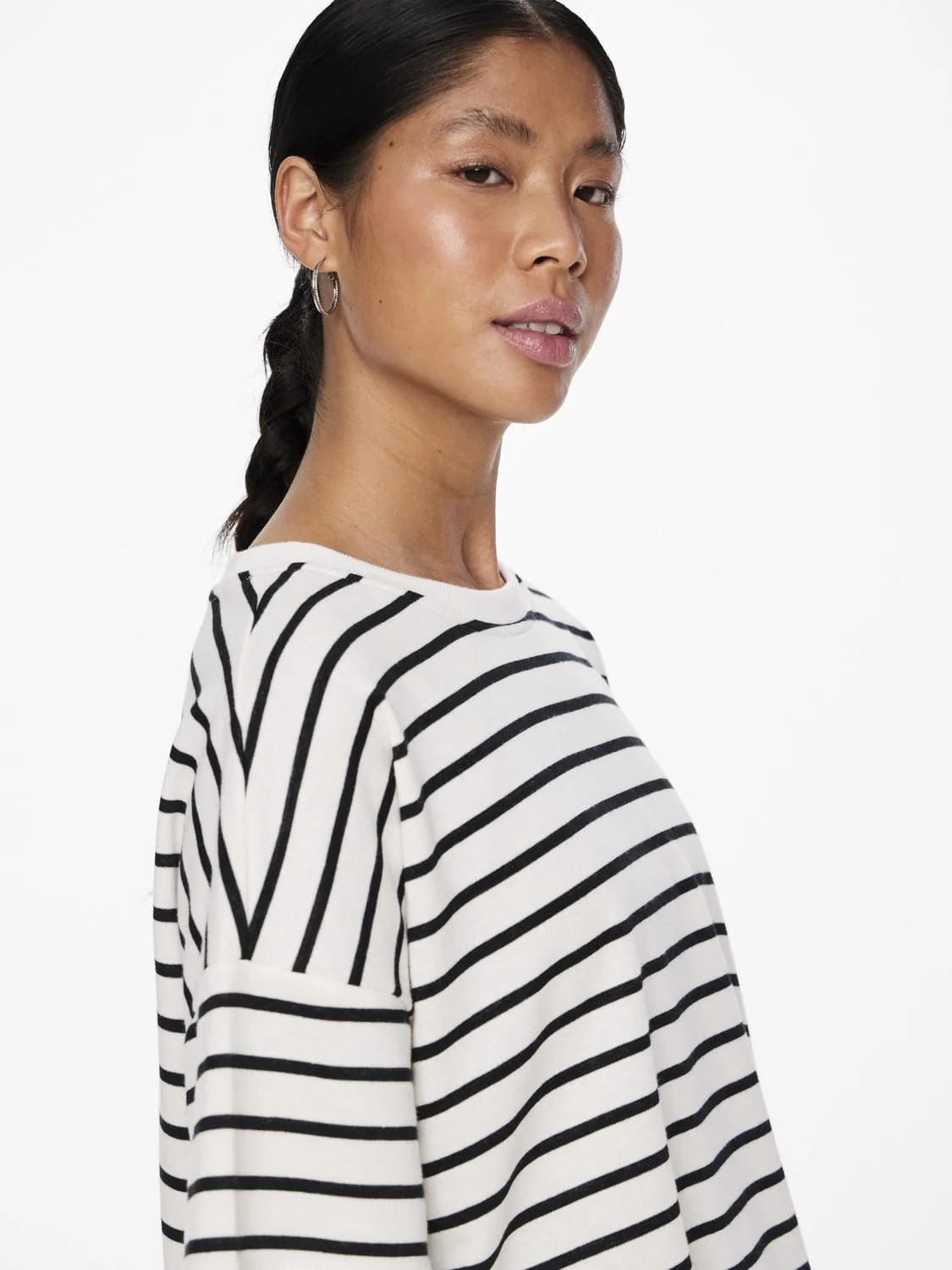 Pieces Pcchilli Summer 2/4 Sweat Stripe 4476191 cloud dancer black