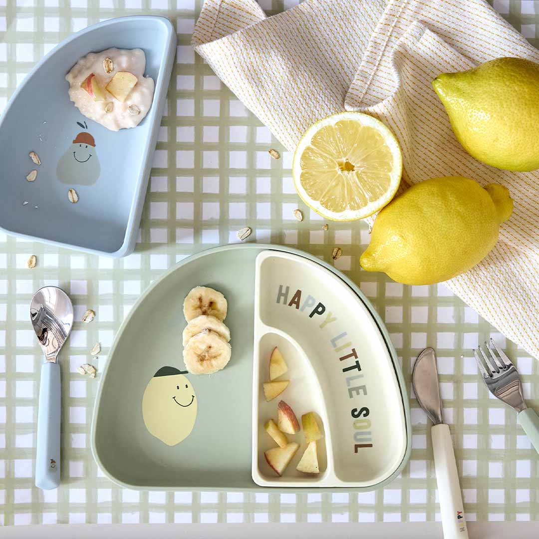 lässig kinderbestek met siliconen greep happy fruits - lemon - 3-delig