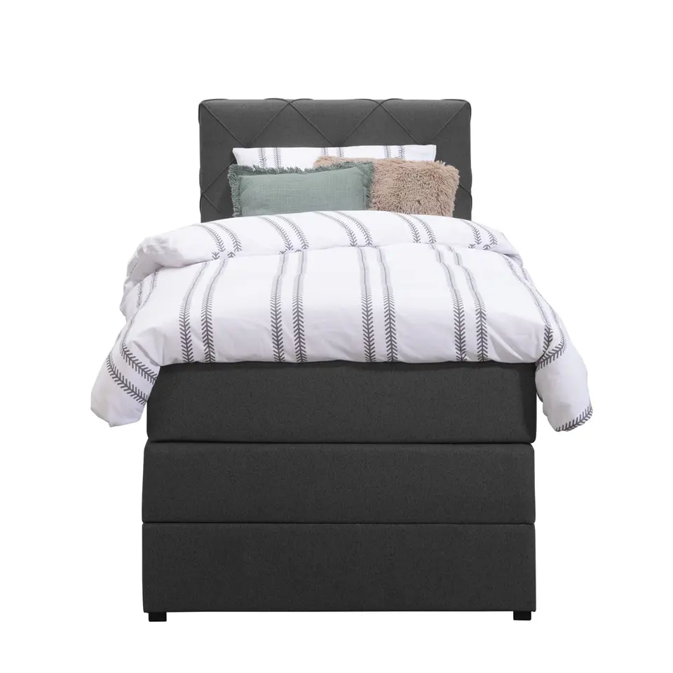 Boxspring met opbergruimte Liv geruit - antraciet - 90x200 cm