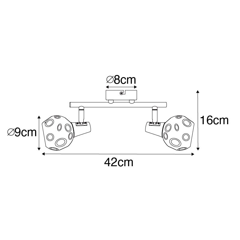 Plafondlamp zwart met messing en glas smoke 2-lichts - Vidro
