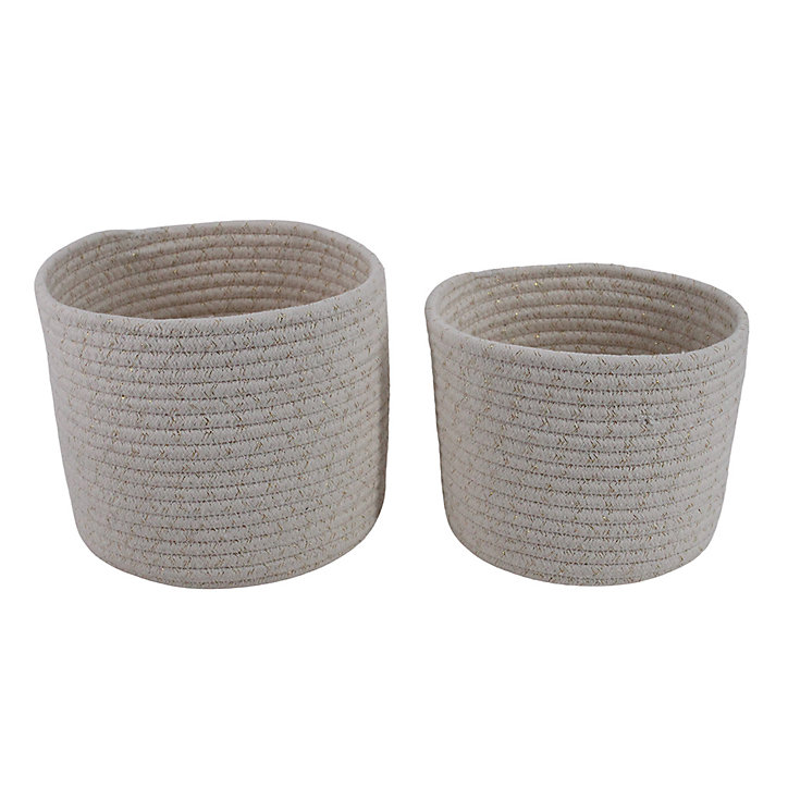 Lot de 2 panier ronds blancs à motif doré Ornami
