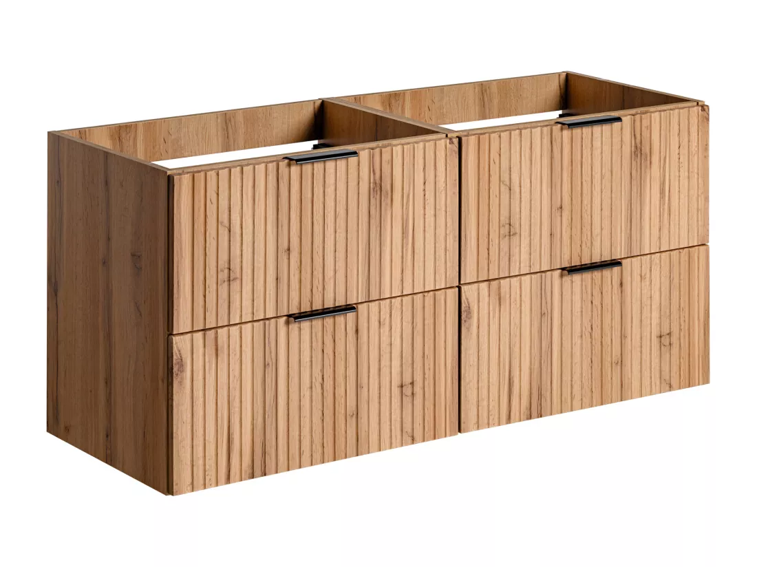 Meuble de salle de bain suspendu strié avec vasque à encastrer et colonne - Naturel clair - 120 cm - ZEVARA