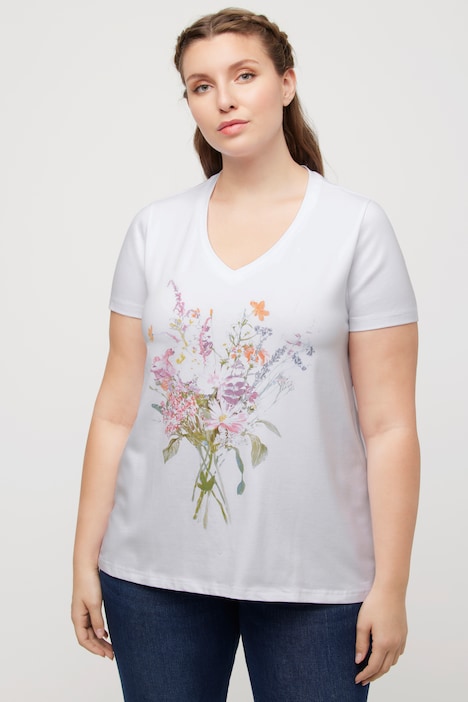 T-Shirt, Blumenstrauß, Classic, V-Ausschnitt, Halbarm