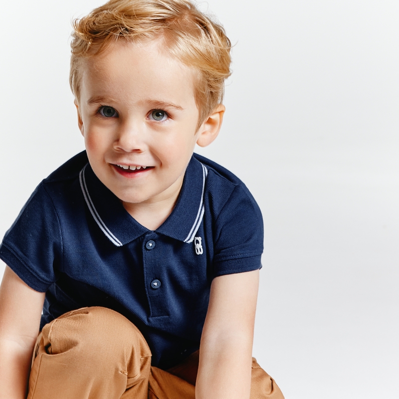 Polo maille piquée uni bleu bébé garçon