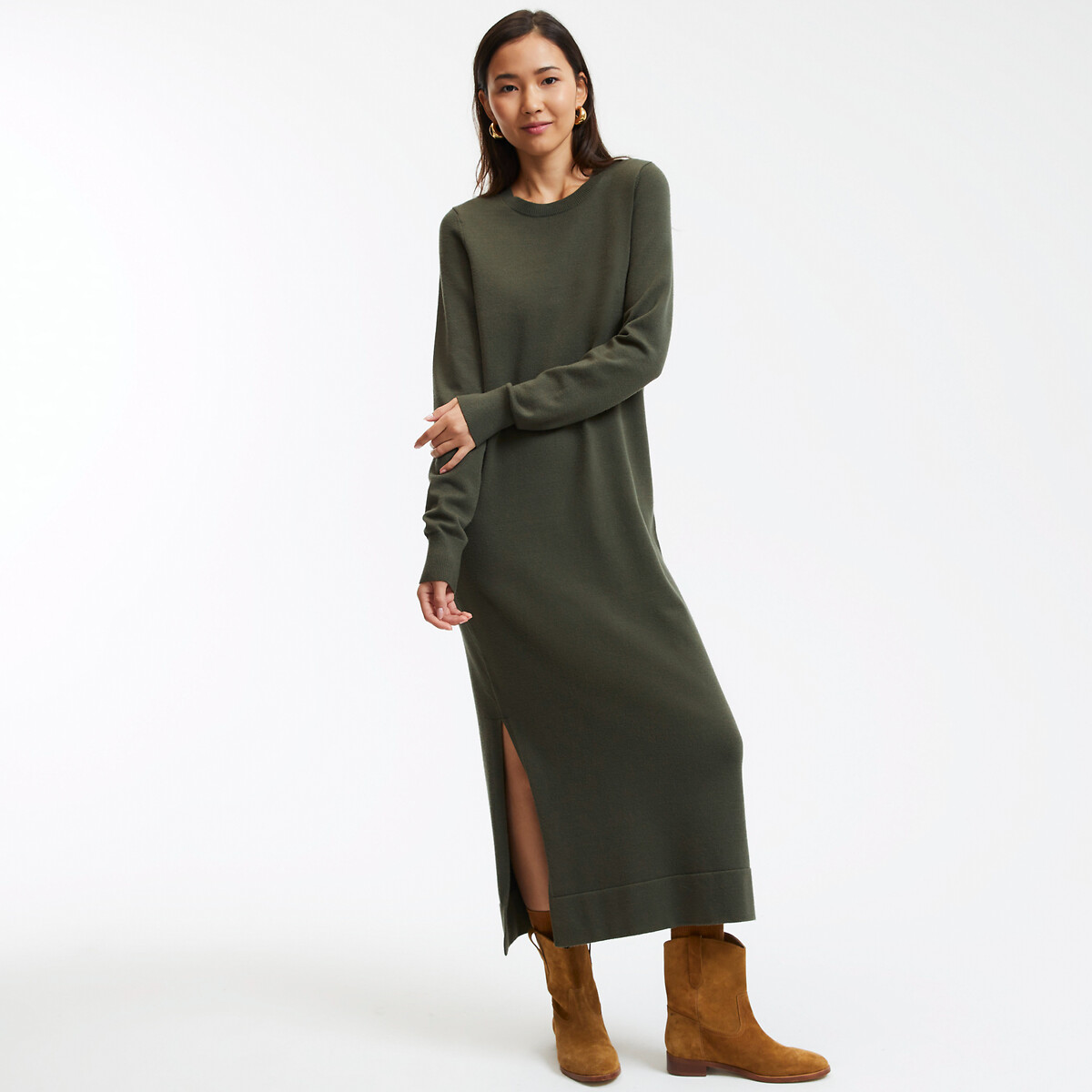 COLEÇÕES LA REDOUTE<br>Vestido longo de malha, mangas compridas