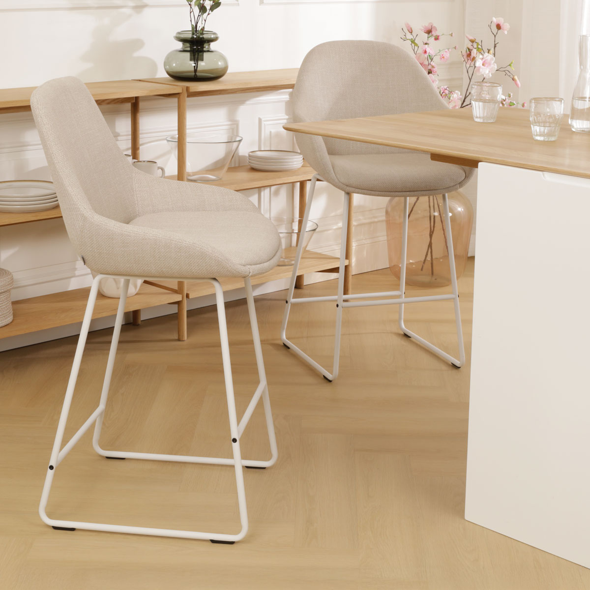 Barkruk Nino-Isa beige - wit onderstel - 75 cm
