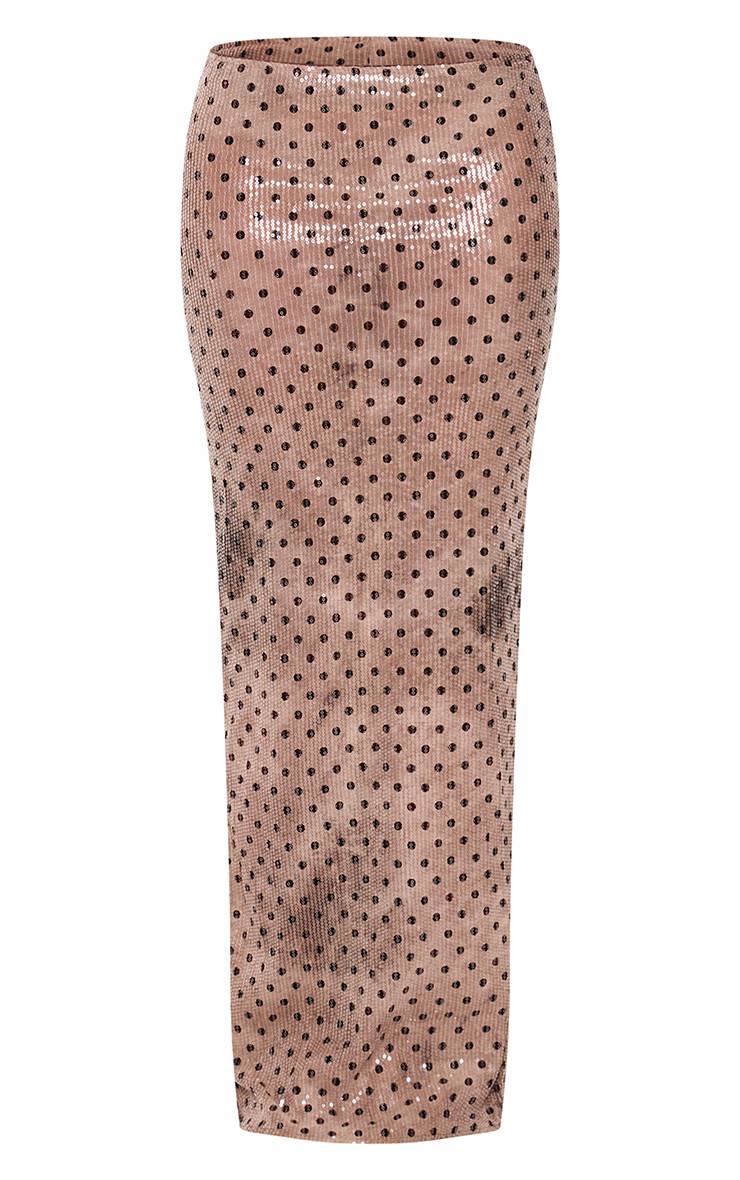 Taupe Jupe Longue Transparente À Pois Sequins Coordonnée