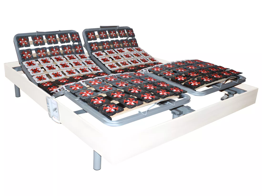 Lit électrique de relaxation tout plots + matelas accueil latex - 2 x 80 x 200 cm - Blanc - ETHER de YSMÉE