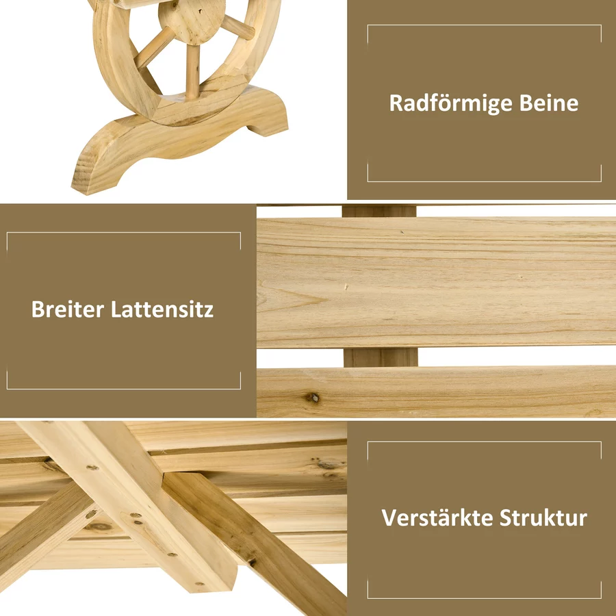 Outsunny Sitzbank im Wagenrad-Design naturholz