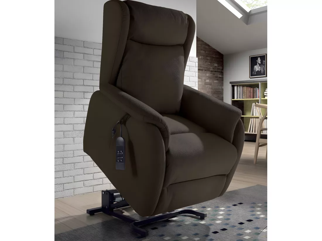 Fauteuil de relaxation et releveur 2 moteurs en nubuck 2 moteurs électriques Biza-Couleur Marron