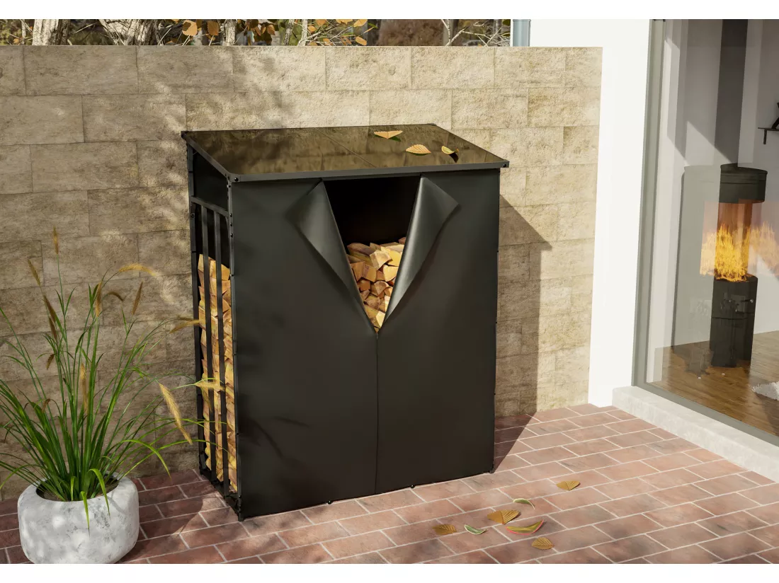 Etagère bois de cheminée - Métal - 130 x 70 x 165cm - Anthracite - Ruston