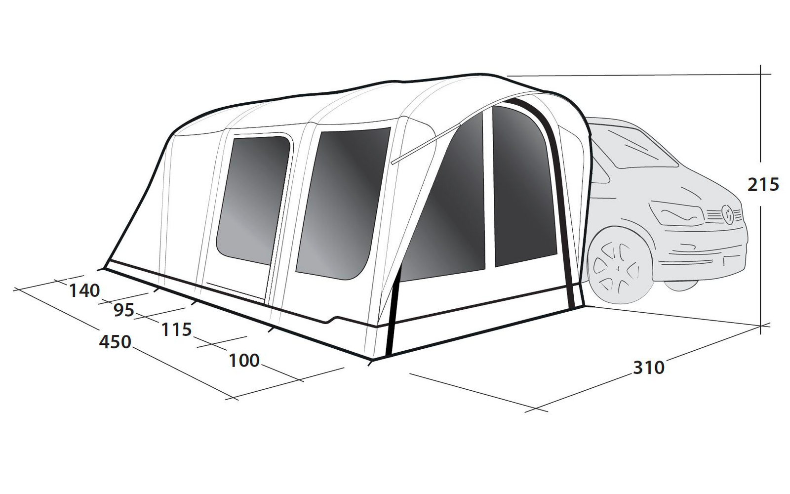 Outwell Wolfburg 450 Air Luftvorzelt für Campingbus mit aufblasbarem Gestänge