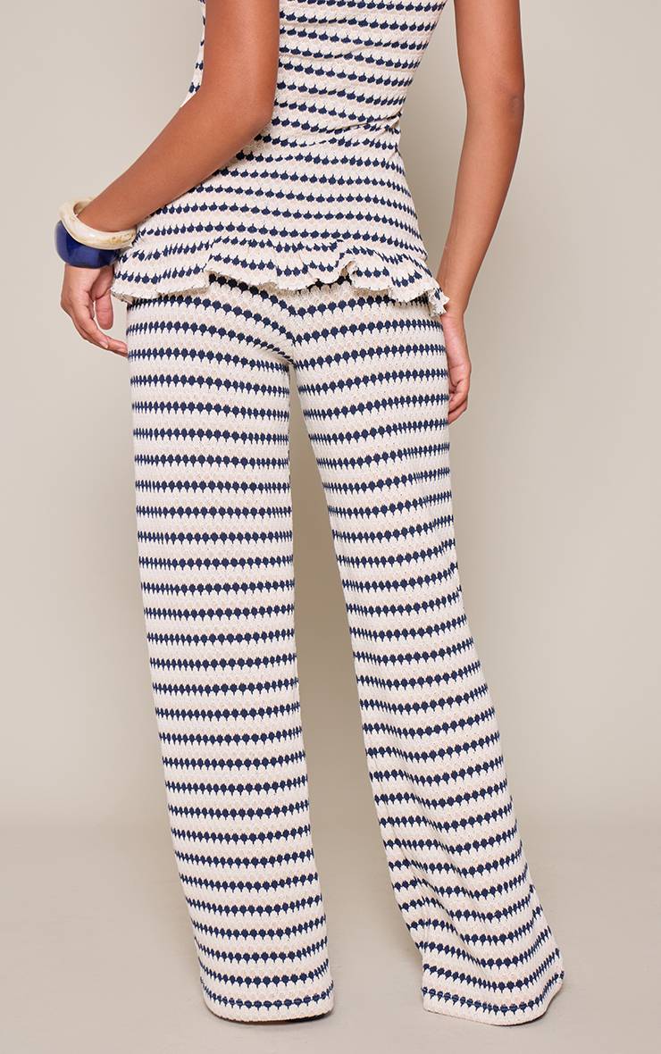Bleu Marine Pantalon Droit En Crochet À Rayures Ensemble Coordonné