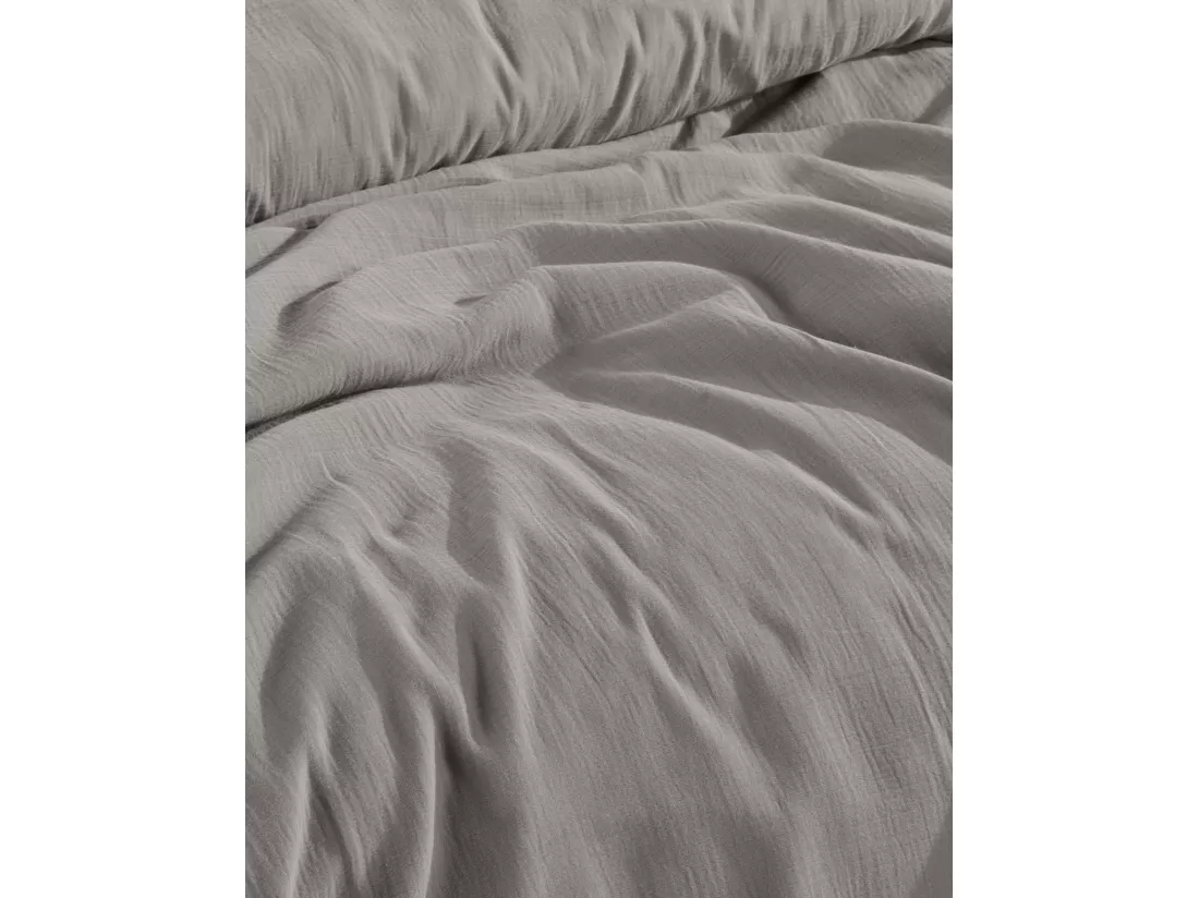 Parure housse de couette et taies d'oreiller gaze de coton gris