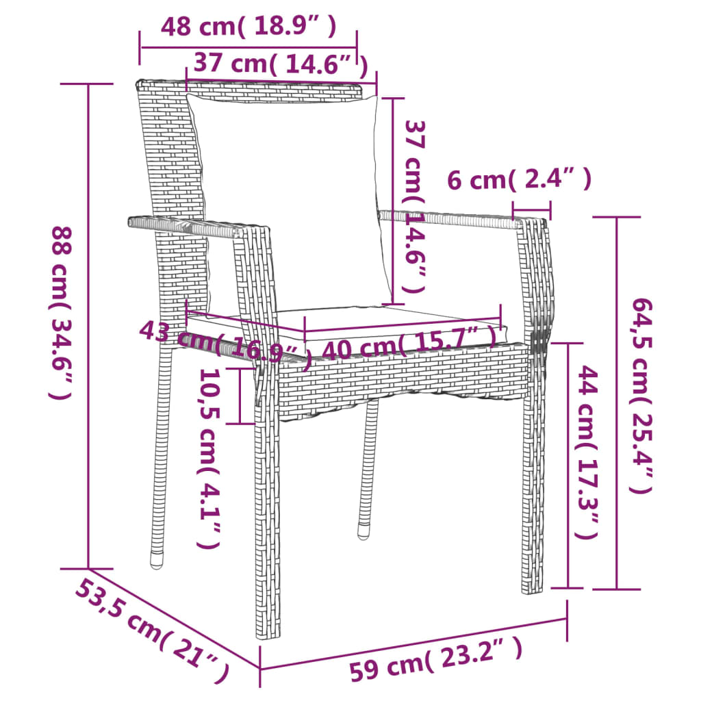 Mobilier à dîner de jardin 3 pièces avec coussins noir et gris