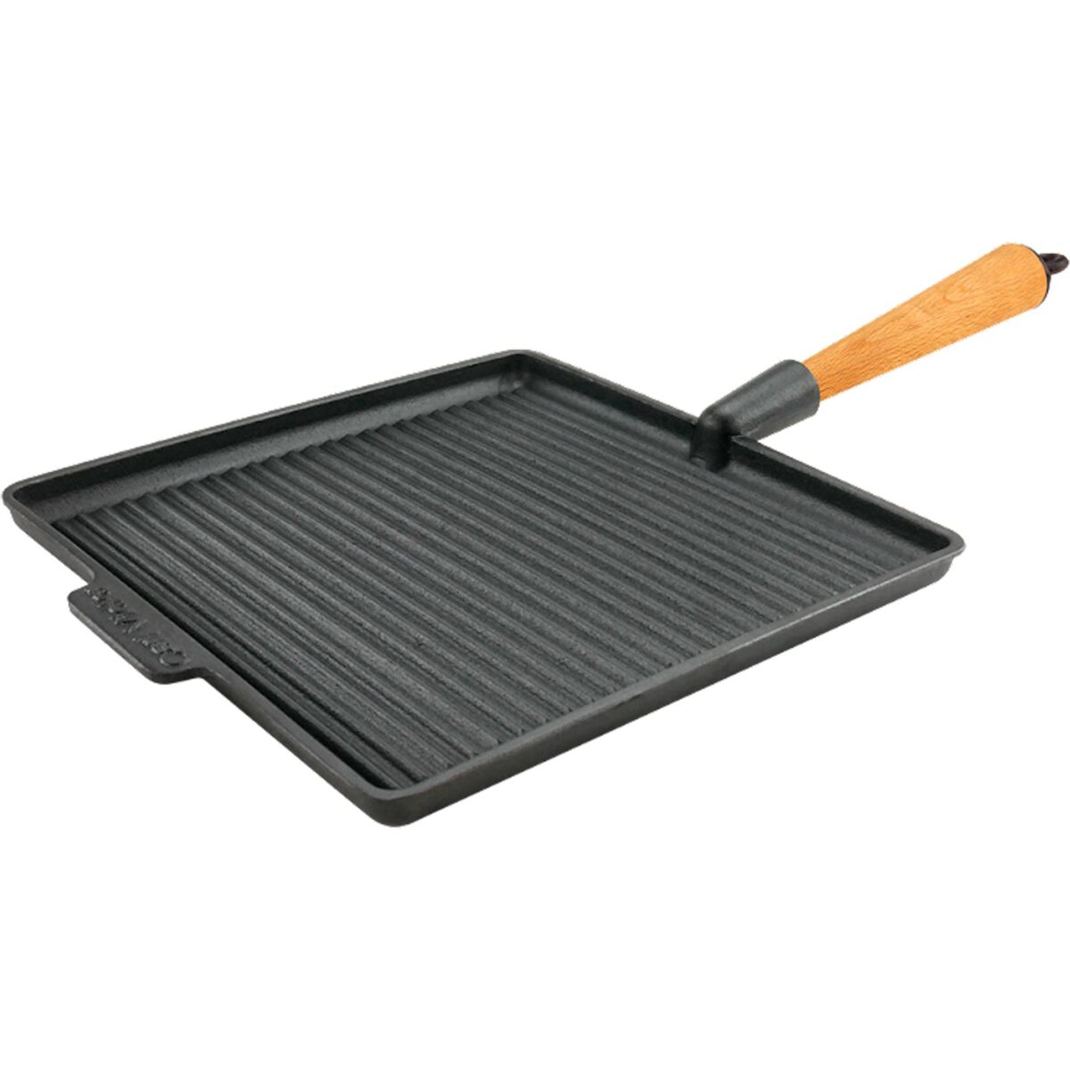Firkantet grillpanne i støpejern 28 cm, håndtak i bøk
