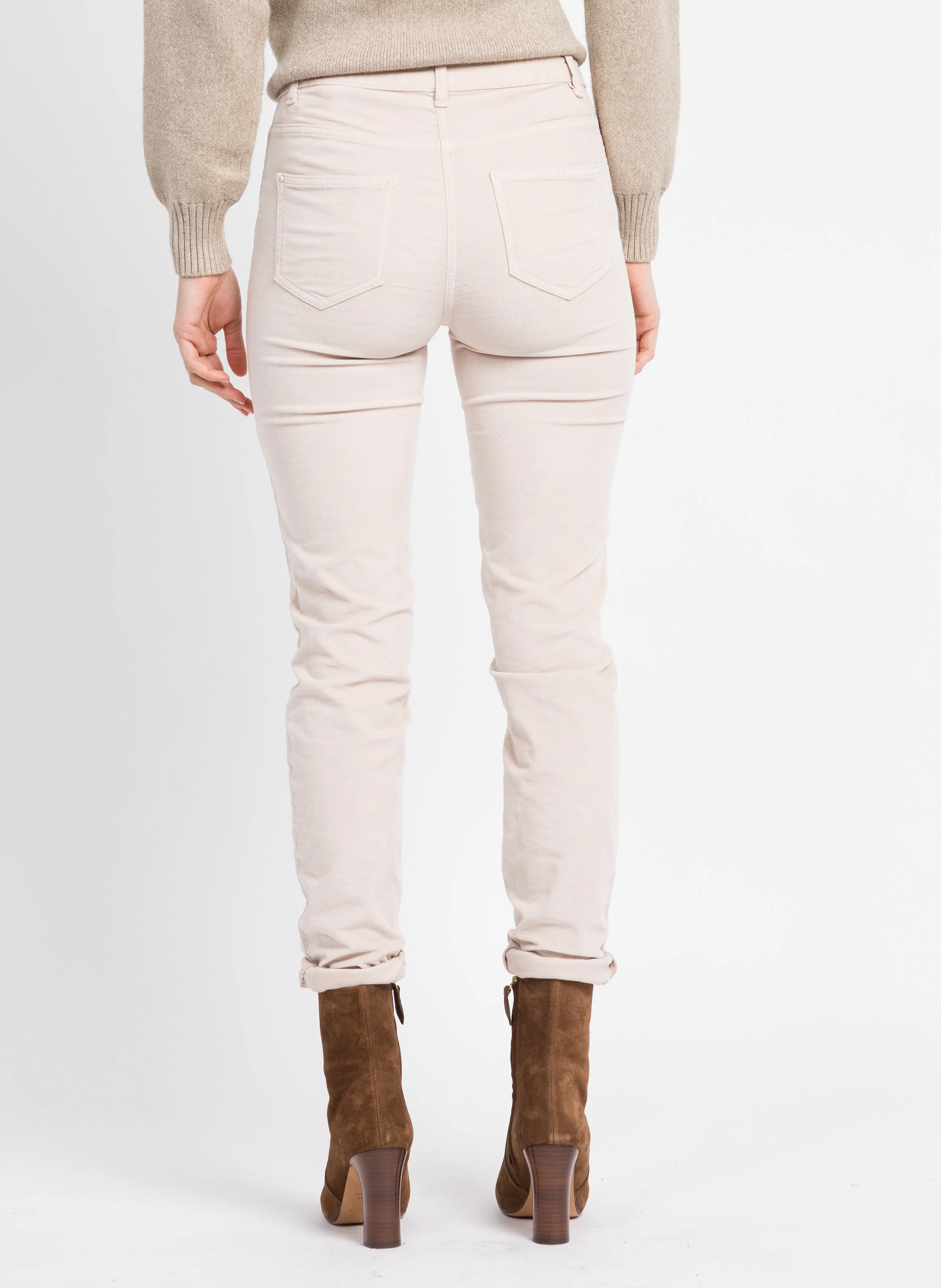 SYLVANOB - Pantalon slim en velours lisse | Beige