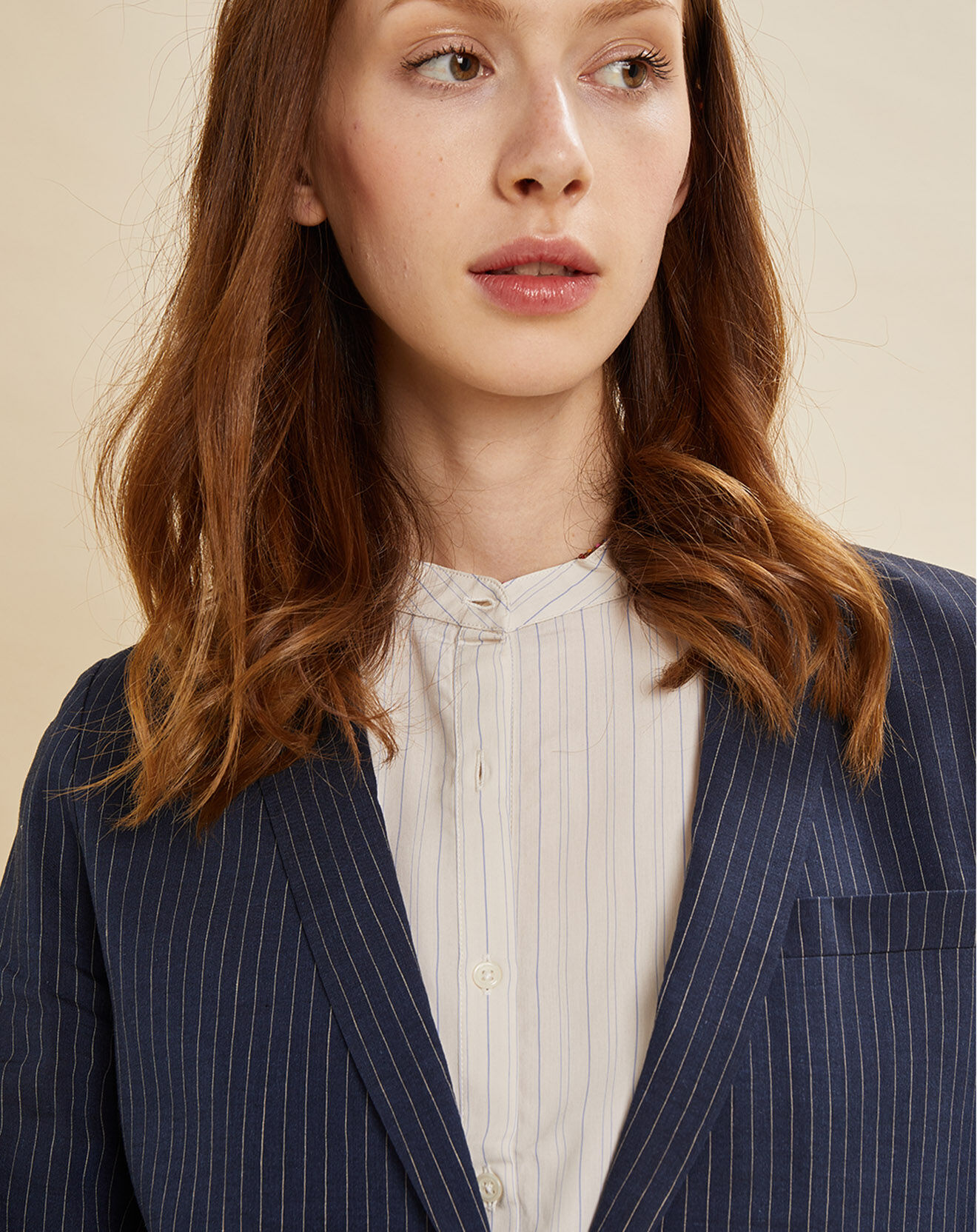 Chloé Stora Veste blazer en Lin mélangé Virgile bleue
