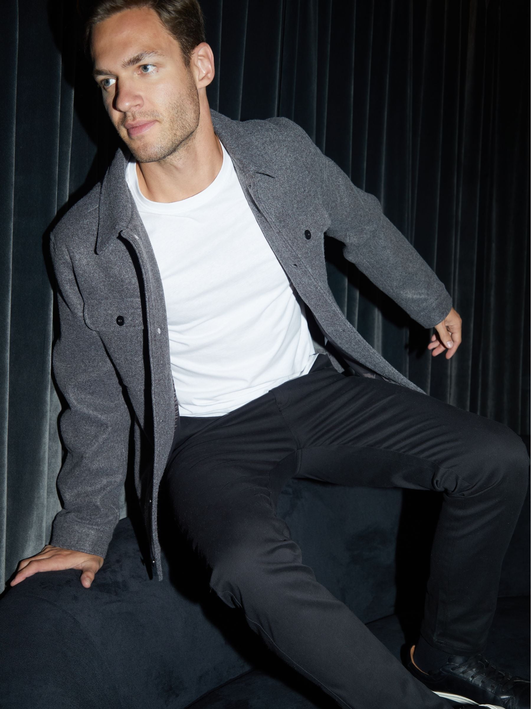 Grijs - Threadbare Geborsteld overshirt met knoopsluiting