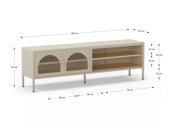 Zio - Meuble TV 2 portes en métal L160cm - Bleu nuit